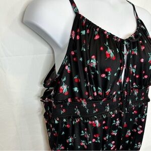 Torrid Smocked Keyhole Bodysuit - Microfiber Cherries Black Size 3X